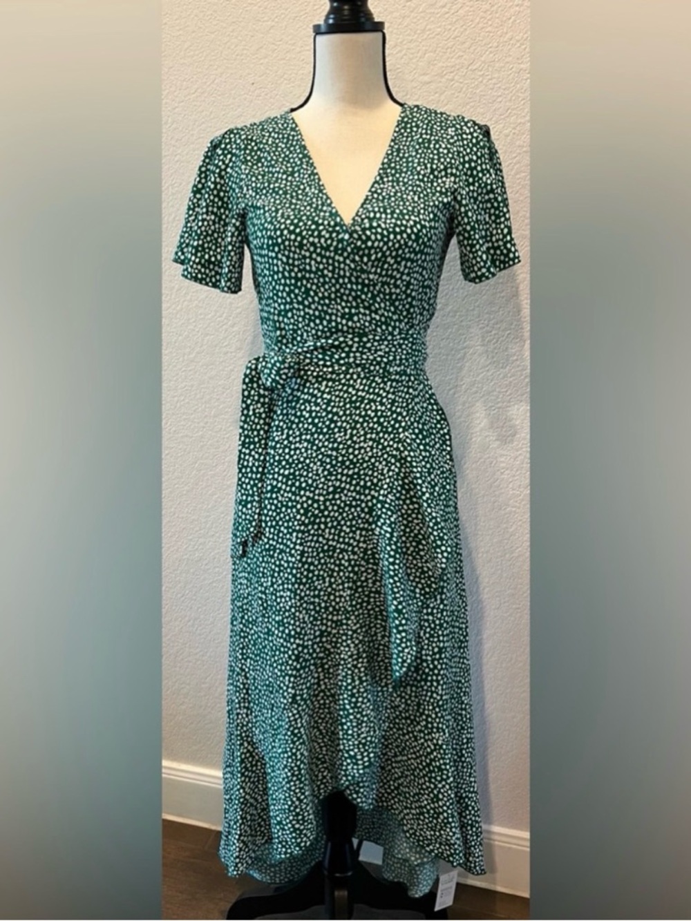 Cupshe Emerald Green Ditsy Dot High-Low Wrap Dress